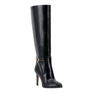 Vince Camuto Glossy Leather Wide Calf Black Heeled Boots